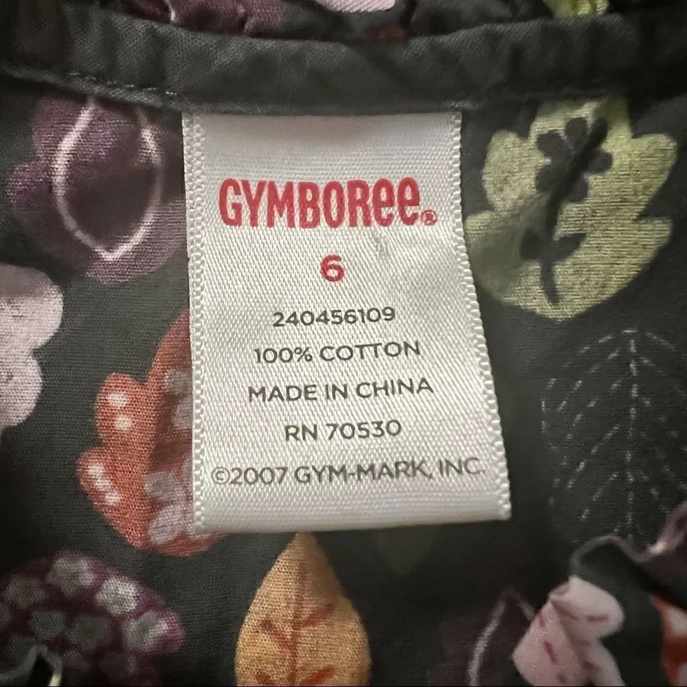 Gymboree dark grey multi colored fall leaf print ruffle front long sleeve top 6